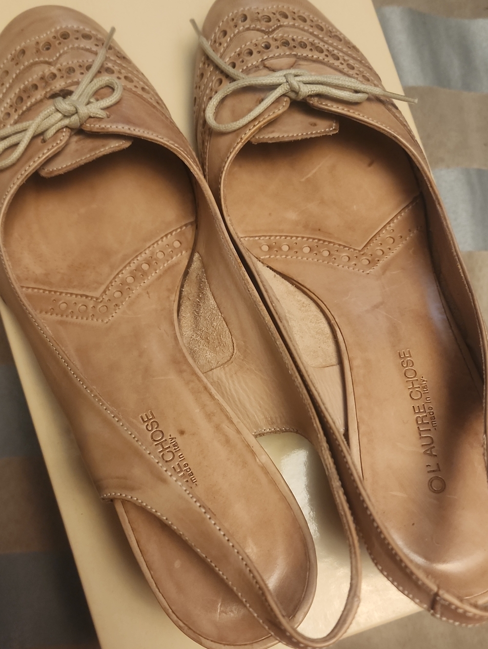 L'autre Chose Designer Nude Leather Slingback With Kitten Heels W/box